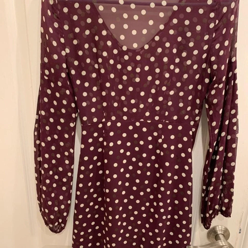 Adele Fado Dress Made in Italy Burgundy and White‎ Polka Dot Sheer Sz 38 (US 8) - Picture 2 of 5